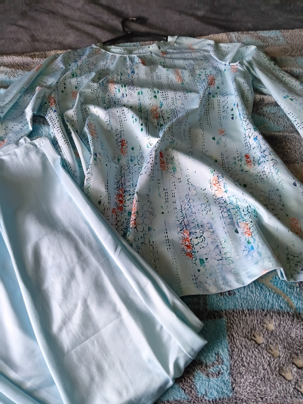 Light Blue Floral Print Top and Pants Set